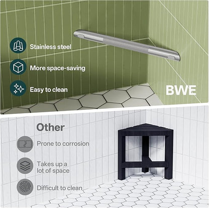 BWE Brushed Nickel Shower Foot Rest Bar, Stainless Steel Bar Corner Shower Foot Rest for Shaving Legs, Non-Slip Knurled Shower Step, Wall Mounted Bathroom Shower Shaving Foot Rest