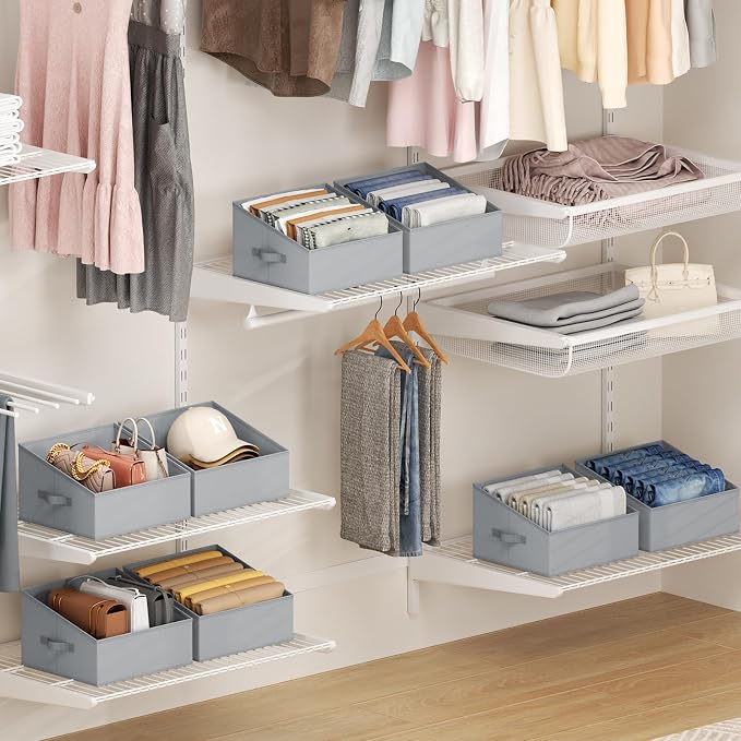 DIMJ Closet Storage Bins 12 Pack - Fabric Storage Baskets for Shelves, Collapsible Clothes Organizer with Handles, Trapezoid Shelf Organization Storage Cubes for Purse, Toys, Books, Towel, Clothes