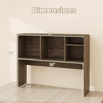 LDAILY Desktop Bookshelf, 2-Tier Office Desk Shelf Organizer with 4 Shelves, 37’’L Wood Storage Rack Display Shelf for Computer Desk, Office, Dorm, Bedroom (Grey)