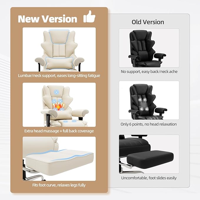7-Point Massage Office Chair,Heated Manageral Chair,Ergonomic Executive Chair with Footrest,Adjustable Armrest，Computer Chair for Offices, Study Areas, Gaming Spaces,Beige