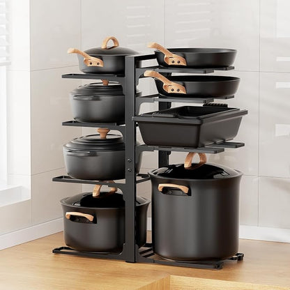 LAMU Pots and Pans Organizer under Cabinet 20.8" Height, 8 Tier Heavy Duty Pan Organizers inside Cabinet with Adjustable Pot Rack, Holds up to 120 LB for Stockpots Dutch Ovens and Cast Iron Cookware