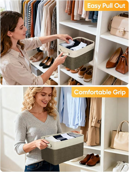 BALEINE 1 Pack Fabric Closet Storage Bins for Shelves, Linen Closet Organizers and Storage, Decorative Baskets for Organizing, Shelf, Clothes, Home, Office (Brown, 15''x11''x9.5'')