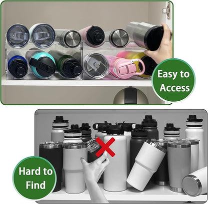 Spaclear 2 Pack Water Bottle Organizer, Stackable Kitchen Pantry Storage Shelf, Plastic Water Bottle Holder for Cabinet and Fridge Organization