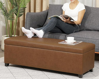 Homebeez 46" Faux Leather Storage Ottoman,End of Bed Bench,Upholstered Ottoman Bench with Storage for Living Room,Bedroom,Entryway