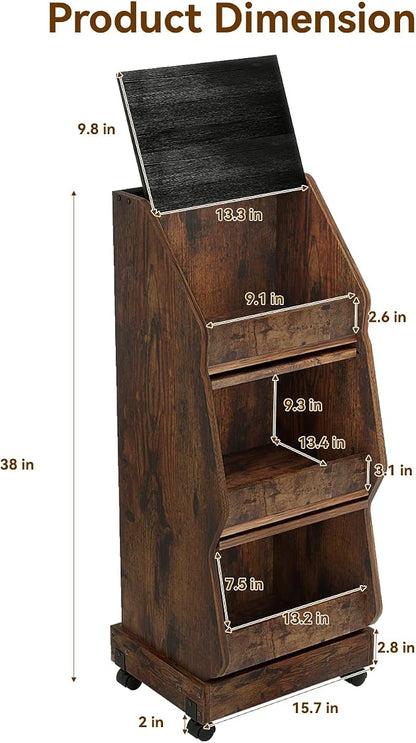 ARTETHYS Potato Storage Bin Movable Bread Box with Lid Rustic and Wheels Onion Organizer with Grocery Section Decorative Vegetable Organization Cabinet for Kitchen