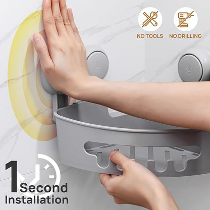LEVERLOC Corner Shower Caddy Suction Cup, shower shelves suction cup, 2 Pack Basket Powerful Bathroom, Waterproof & Oil-proof Organizer for Kitchen, No-Drilling Removable