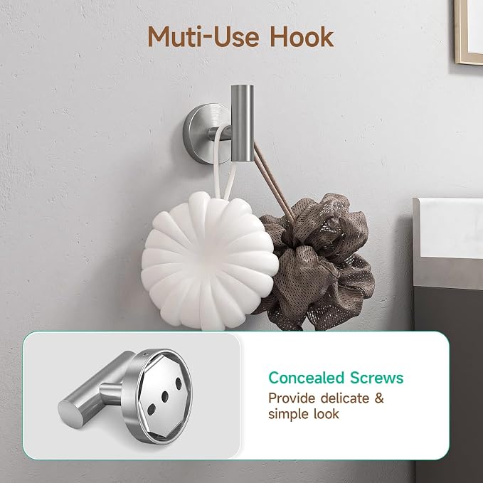 USHOWER Brushed Nickel Bathroom Hardware Set, Modern 24-Inch Towel Bar Set Wall Mounted, Durable SUS304 Stainless Steel Bathroom Accessories Set, 8-Piece
