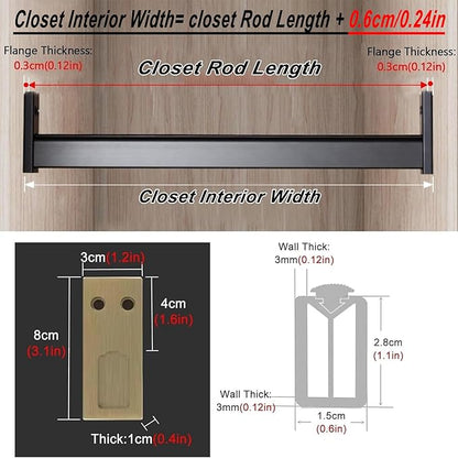 Square Closet Rods-Cuttable, Removable-Heavy Duty Black Wardrobe Rods and Brackets-Commercial, 12 16 18 24 28 30 60 72 In-Suitable for.Laundry.Home.Hotel.Clothing Store (Black,50in)