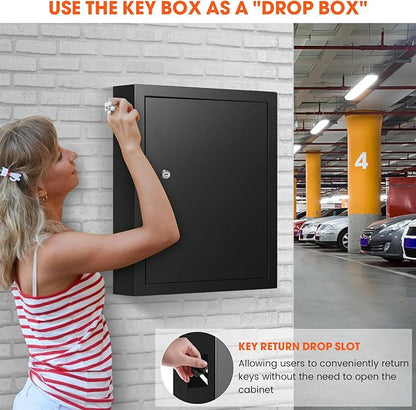 125 Position Key Cabinet Wall Mount with Anti-Theft Deposit Key Slot, Key Box Organizer with Key Hooks & 125 Tags Key Labels, Key Safe for Hotels & Office & Companies & Car Dealerships