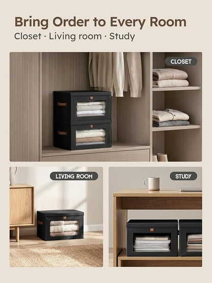 Homsorout Medium Fabric Storage Bins - Closet Shelf Organizer with Open Window, 6 Pack Closet Baskets for Shelves, Stackable Decorative Boxes for Home, Dorm, Black, 13.7" x 9.8” x 9.8"