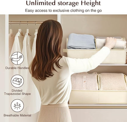 Homsorout Closet Organizers and Storage Bins - 4 Pack Collapsible Divided Trapezoidal Cube Storage Bins Baskets For Organizing Clothes Blankets,Toys, Books, Towels(Beige)