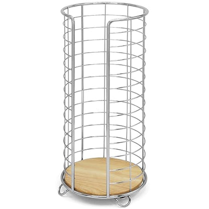 BROOKSTONE, Stylish Toilet Paper Holder with Bamboo Base, Freestanding Bathroom Tissue Organizer, Minimalistic Storage Solution, Modern Trending Design [Holds Large Rolls], Chrome…