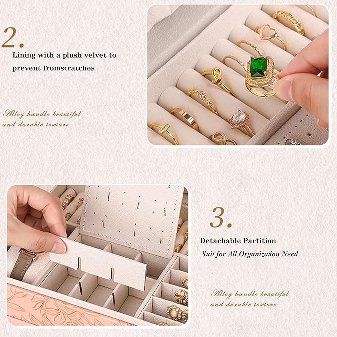 Jewelry Organizer Box, Large Jewelry Boxes for Women, 3-Layer Jewelry Holder Organizer for Necklace Earrings Rings Bracelets Storage, Gift for Her Mom