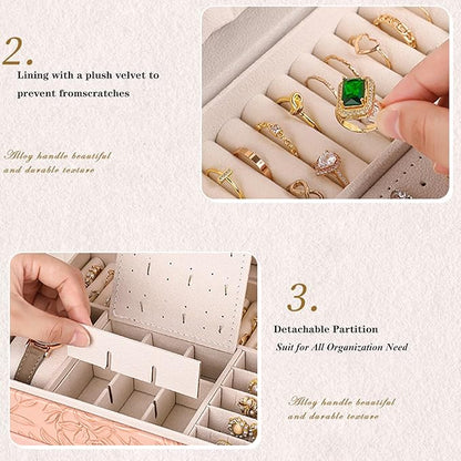 Jewelry Organizer Box, Large Jewelry Boxes for Women, 3-Layer Jewelry Holder Organizer for Necklace Earrings Rings Bracelets Storage, Gift for Her Mom