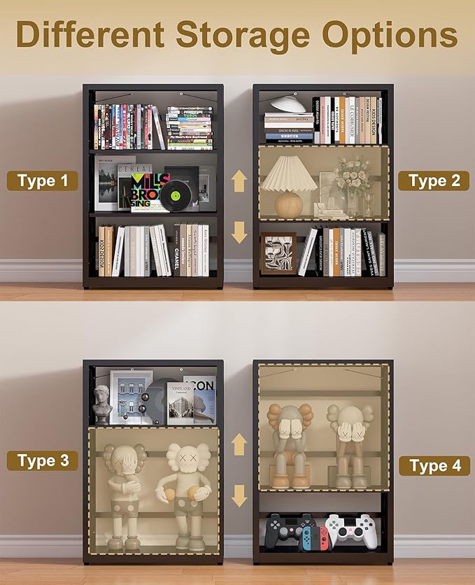 METALOONG Metal Book Shelf, 3-Tier Adjustable Bookcase with Anti-Tip Kit & Leveling Feet, Heavy-Duty Metal Storage Organizer, Modern Corner Shelves for Bedroom, Garage, Home Office