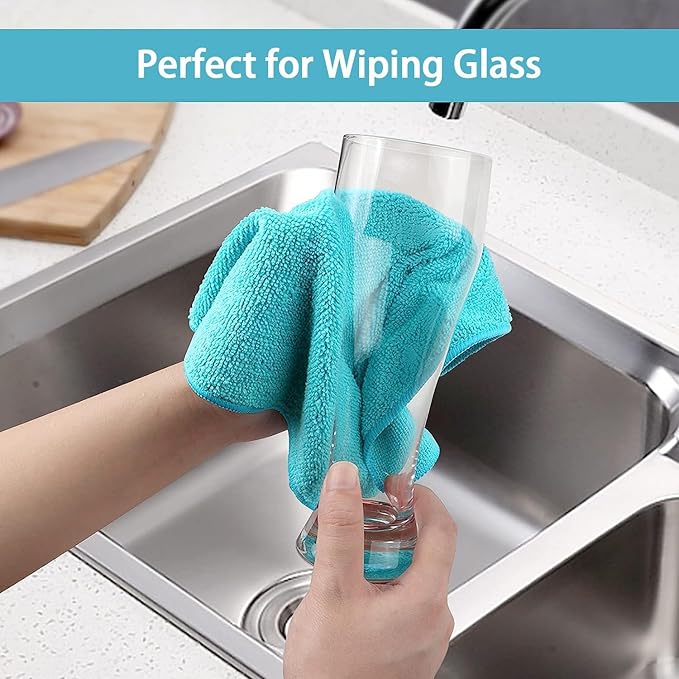 HOMEXCEL Microfiber Cleaning Cloth 210GSM, Pack of 12, Size:11.5" x 11.5", Ultra-Soft, High-Density Non-Abrasive Cleaning Towels for Cars, Glass, Kitchen, Reusable Rags, Blue/Green/Yellow/Pink