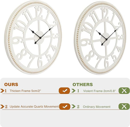 RiteSune Farmhouse Wall Clock 30 Inch, Large Wall Clock with Boho Beads, Wooden Silent Wall Clocks Battery Operated Easy Read, Clocks for Wall Decor