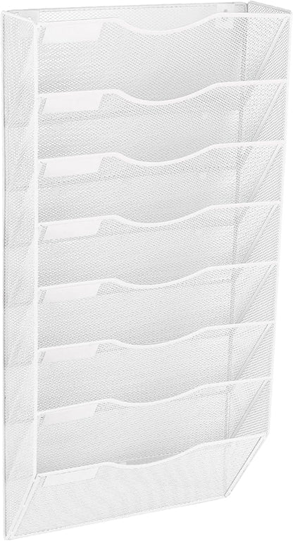 EASEPRES 8 Pocket Mesh Hanging Wall File Organizer, Wall Mounted Mail Paper Document Folder Holder, Clipboard Storage Organization Magazine Rack with Nametag Label for Office Home School, White