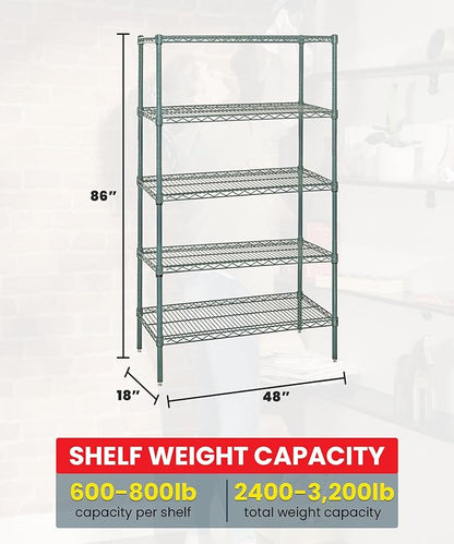 Quantum Storage Systems WR86-1848P-5 Starter Kit Wire Shelves Green Epoxy 5 Shelves 86" H x 48" W x 18" D