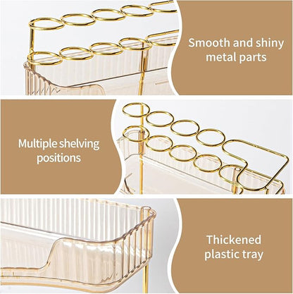 Upgraded 2-Tier Corner Bathroom Countertop Organizer – Spacious Storage for Makeup, Skincare & Perfumes, Built-in Brush Holder Fits Vanity/Dresser/Bsthtub (Vintage Gold)