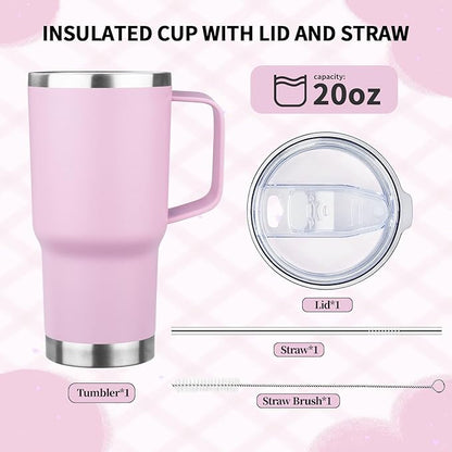 20oz Insulated Tumbler with Handle Stainless Steel Travel Coffee Mug with Lid and Straw Double Wall Vacuum Leak-proof Reusable Thermal Water Cup for Hot and Cold Drinks (Multicolor-2,4 Pack)