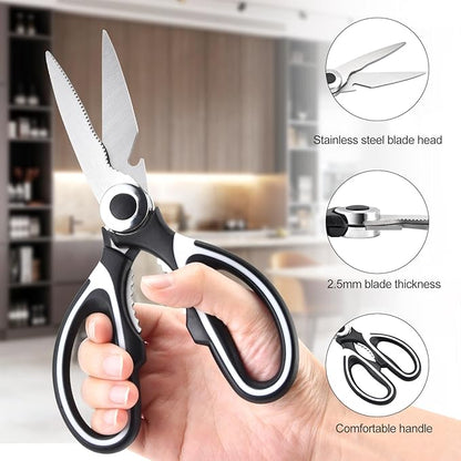 OMDAR 3 Pack Kitchen Scissors All Purpose 3 Pack - Heavy Duty Stainless Steel Cooking Shears for Cutting Meat, Food, Fish, Poultry Sharp Sissors for Dishwasher Safe - with Protective Sheath