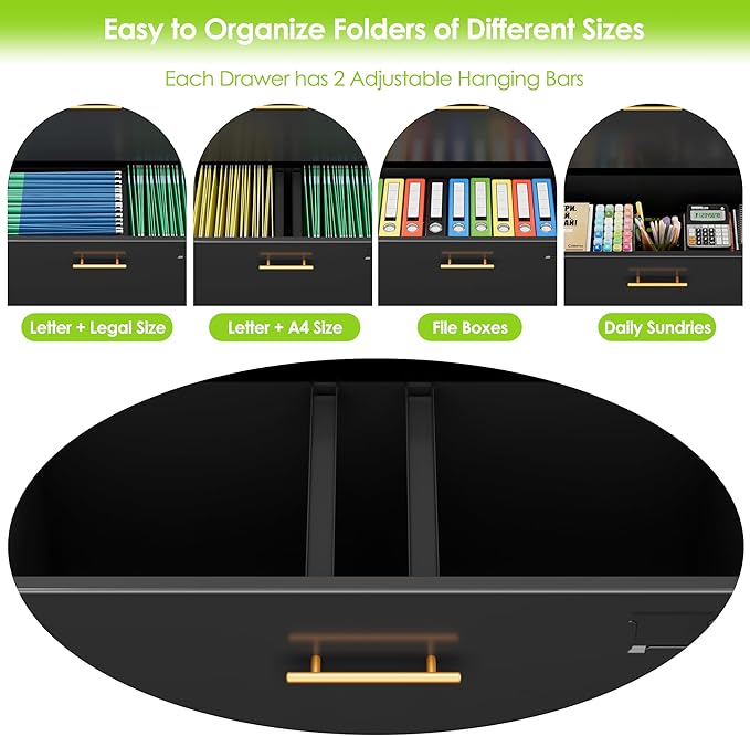 2 Drawer File Cabinet with Lock,Metal Filing Cabinet with Doors for Home Office School for Hanging Letter/Legal/F4/A4 Size Folders,Required Assembly,Black