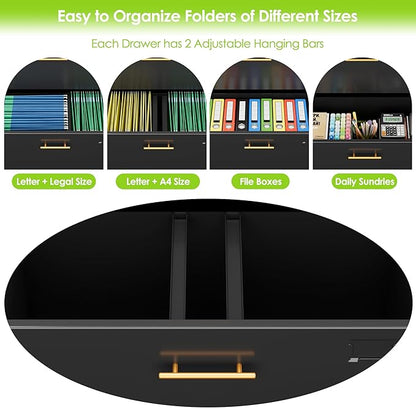 2 Drawer File Cabinet with Lock,Metal Filing Cabinet with Doors for Home Office School for Hanging Letter/Legal/F4/A4 Size Folders,Required Assembly,Black