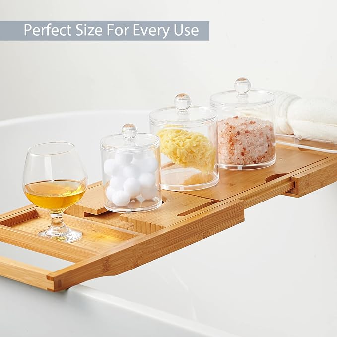 SheeChung 12 Pack Qtip Holder, Clear Acrylic Apothecary Jars with Labels- Shatterproof Bathroom Vanity Organizer for Cotton Swabs,Balls,Pads-Minimalist storage- (6) 12oz &(6) 15oz