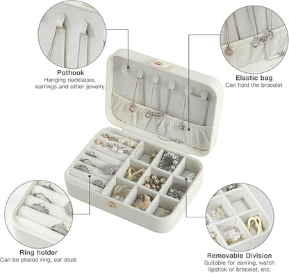 CASEGRACE Travel Jewelry Box Small Jewelry Organizer Case Display Storage for Earrings Necklace Rings Bracelets Portable Jewelry Organizer for Women Girls, White