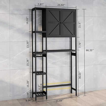 Bamboo Over The Toilet Storage, Above Toilet Organizer Storage Shelf Stand, Tall Freestanding Behind Toilet Rack, Tiered Bathroom Space Saver Shelving, Easy Assembly (Black)