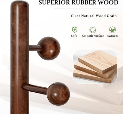 Coat Rack Stand Solid Wooden Coat Tree with 9 Cute Ball Hooks, 72.4" Heavy Duty Coat Rack Freestanding with Round Base, Rubberwood Coat Hanger Stand for Hallway, Entryway Bedroom (Walnut)
