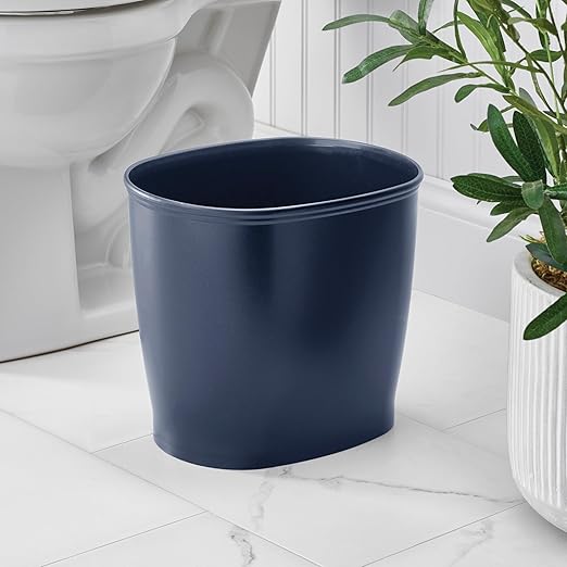 iDesign Slim Plastic Bathroom Trash Can, Small Garbage Bin for Bedroom, Office, Desk, Dorm, 2-Pack, Navy
