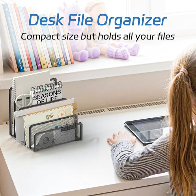 Mail Organizer with 5 Slot, Metal Mail Holder for Desk, Office File Holder Letter Organizer for Mails (Black)