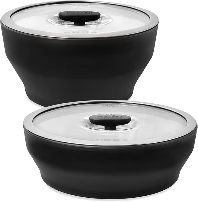 Anyday 4-Piece Medium Glass Food Storage with Glass Lids | Plastic-Free Meal Prep & Microwave Cookware | Stackable Airtight Storage Container with Vented Lid for Microwave-Safe Reheating