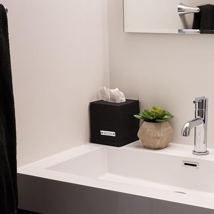 Stylish Tissue Box Cover - This Black Linen Holder Instantly Covers Your Square Tissue Boxes - The Perfect Cube Cover for Your Bathroom and Home