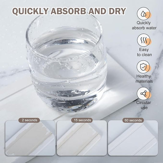 4PCS Stone Drying Trays for Bathroom Sink, Water Absorbing Stone Tray, Water Absorbent Diatomaceous Earth Tray and Coaster, Diatomite Soap Dish, Drying Stones Soap Trays for Kitchen Counter