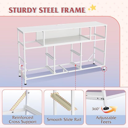 WLIVE Purple Dresser TV Stand for 45, 50, 55 inch TV, Entertainment Center with LED Lights & Charging Station, Chest of Drawers with 8 Fabric Drawers and Open Shelves for Living Room, Hallway