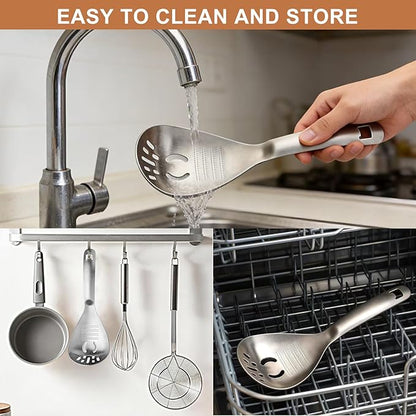 Multifunctional 5-in-1 Cooking Spoon, 18/8 304 Stainless Steel Kitchen Tool for Potato Masher, Egg Separator, Bottle Opener and Mixing Stirrer
