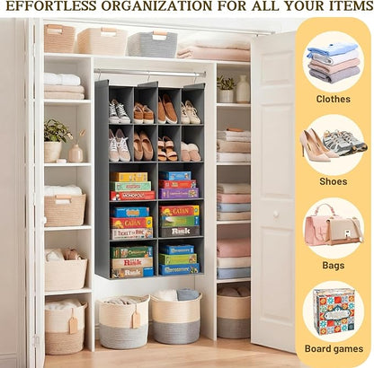Ofiray-home 5 Tier Hanging Closet Organizer, 14 Compartments Sweater Organizer for Closet with 3 Sturdy Hooks, Closet Organizers and Storage, Wardrobe, Rv, Garment Rack, Grey