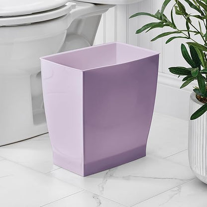 iDesign Small Plastic Bathroom Trash Can, Slim Rectangle Garbage Bin for Bedroom, Office, Dorm, Purple