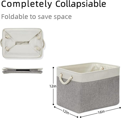DULLEMELO Storage Baskets for Organizing 16x12x12 Large Fabric Storage Bins Baskets Set of 2 Collapsible Decorative Storage Boxes for Shelves Closets Nursery Toy Clothes (White And Grey)