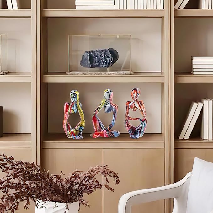 BrownLove 3pcs Hip hop Human Body Abstract Art Decoration, Modern White Art Resin Statue Room Office Shelf Bookcase Decoration