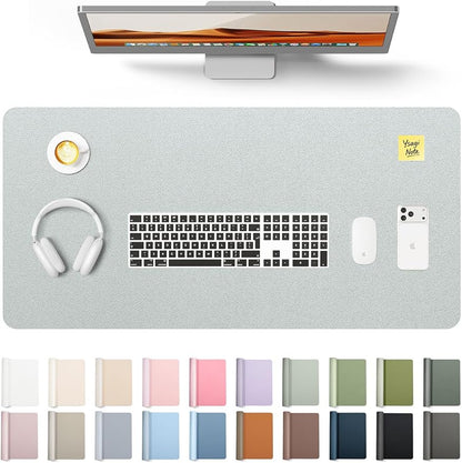YSAGi Leather Desk Pad Protector, Office Desk Mat, Large Mouse Pad, Non-Slip PU Leather Desk Blotter, Laptop Desk Pad, Waterproof Desk Writing Pad for Office and Home (Silver, 35.4" x 17")