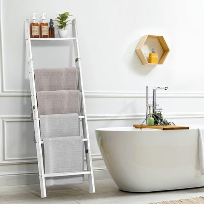 Honest Blanket Ladders for The Living Room, 6-Tier Blanket Holder, Wall-Leaning Blanket Rack, Ladder Shelves, Wooden Quilt Ladder, Farmhouse Decor, White