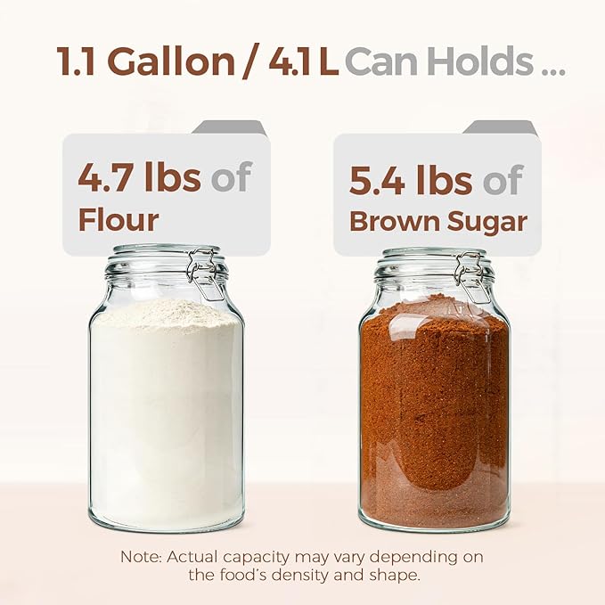 ComSaf 2 Pack 1 Gallon Glass Jars with Lids, Glass Flour Sugar Storage Containers for Pantry & Kitchen Organization, Extra Large Mason Jars with airtight lid, Coms with Labels & Massuring Cups.
