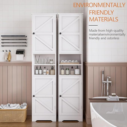 Tall Bathroom Storage Cabinet, Vertical Freestanding Organizer with Adjustable Shelf, Slim Design for Small Bathrooms, Towels & Toiletries Storage（White）