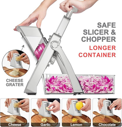 SUPMAKIN Safe Mandoline Slicer, Adjustable Vegetable Food Slicer and Chopper, Potato Fries Fry Cutter, Veggie Salad Chopper, New Kitchen Chopping Artifact Gifts 2026 (SliverGray)