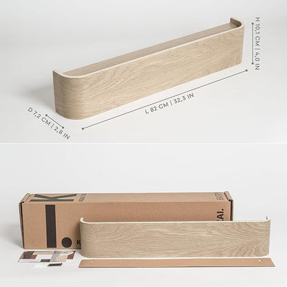 Kazai. Wall-Mounted Coat Rack 'Toke' - Modern Design Coat Rack with Hidden Wall Hooks - Solid Wood Veneer Panel Coat Hanger - Oak, White