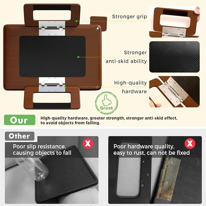 Smatdecis Couch Arm Tray Table Sofa Arm Clip, Armrest Tray Table Suitable for Home Drinks/Fast Food/Fruit Etc, Large Size Multi-Function Brown(360° Rotating Stand B)